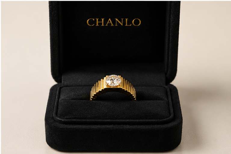 CHANLO Signature Ring presented in its black CHANLO presentation box.